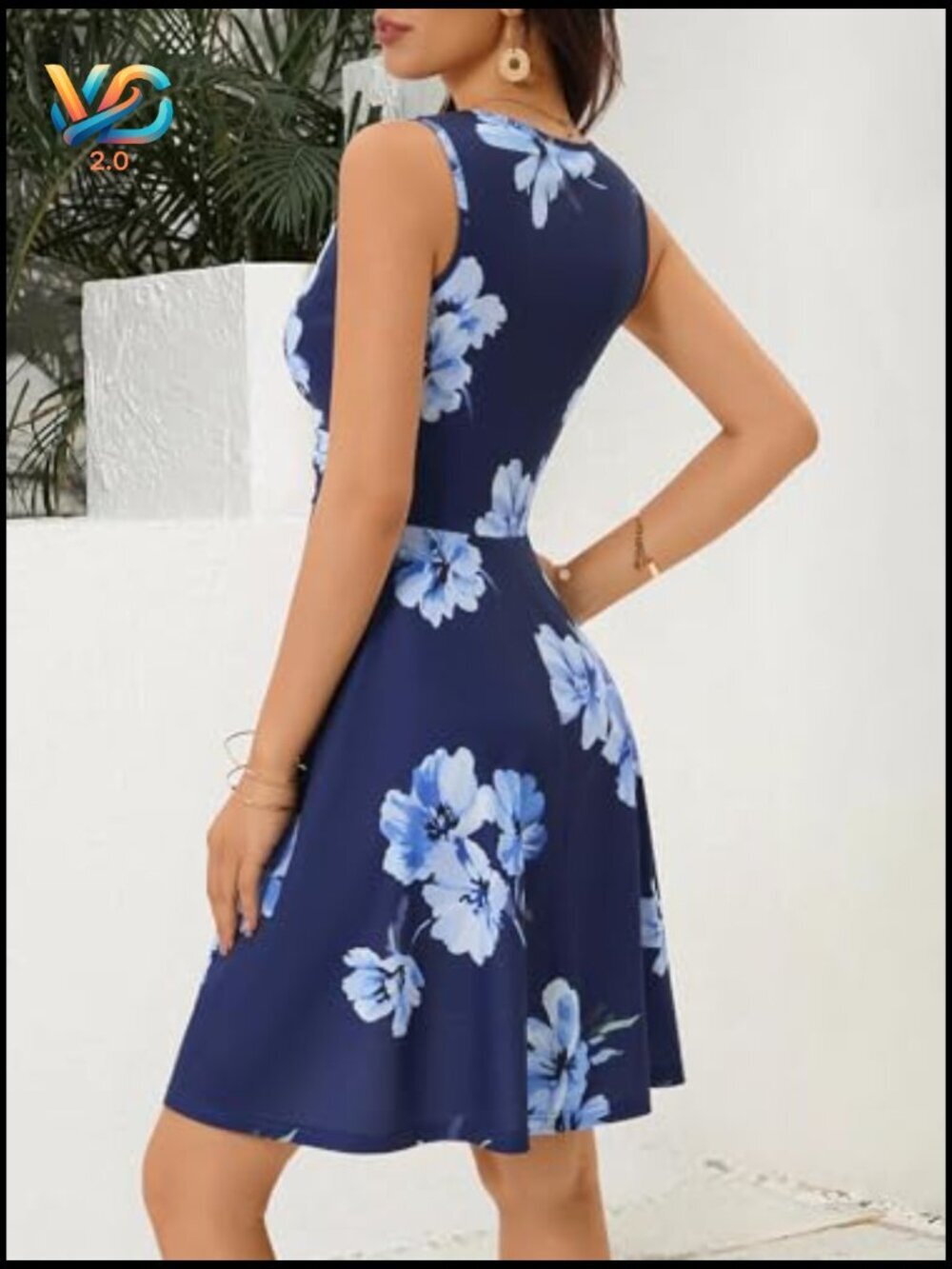Sleeveless Deep V Neck Flowy Sundress with Pockets Summer - Picture 3 of 7